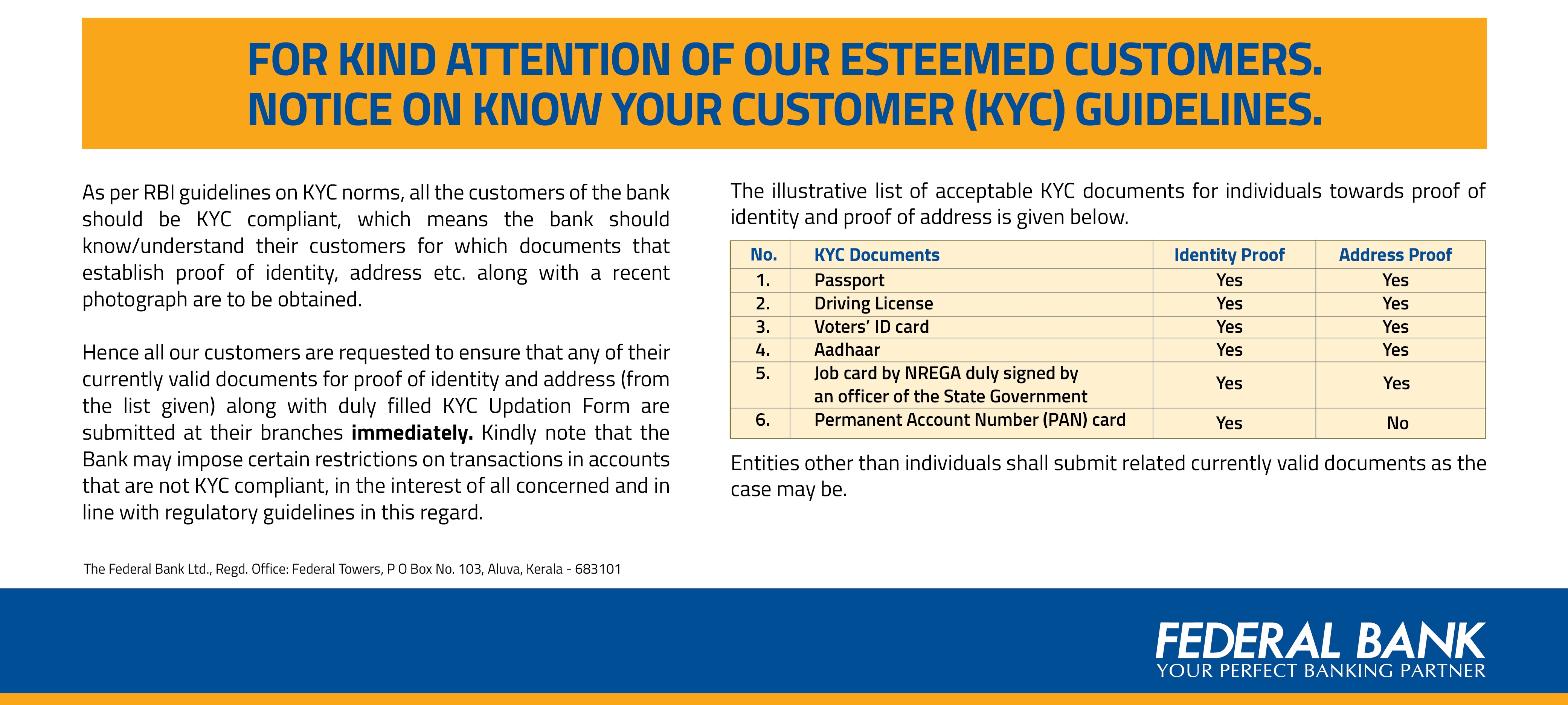 KYC Notice  Know KYC Status  Update KYC Details Online  Federal